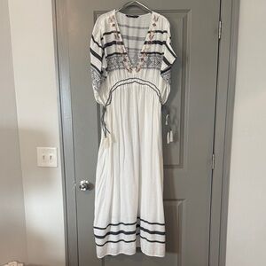 Zara Embroidered Boho Maxi Cover Up Dress M/L